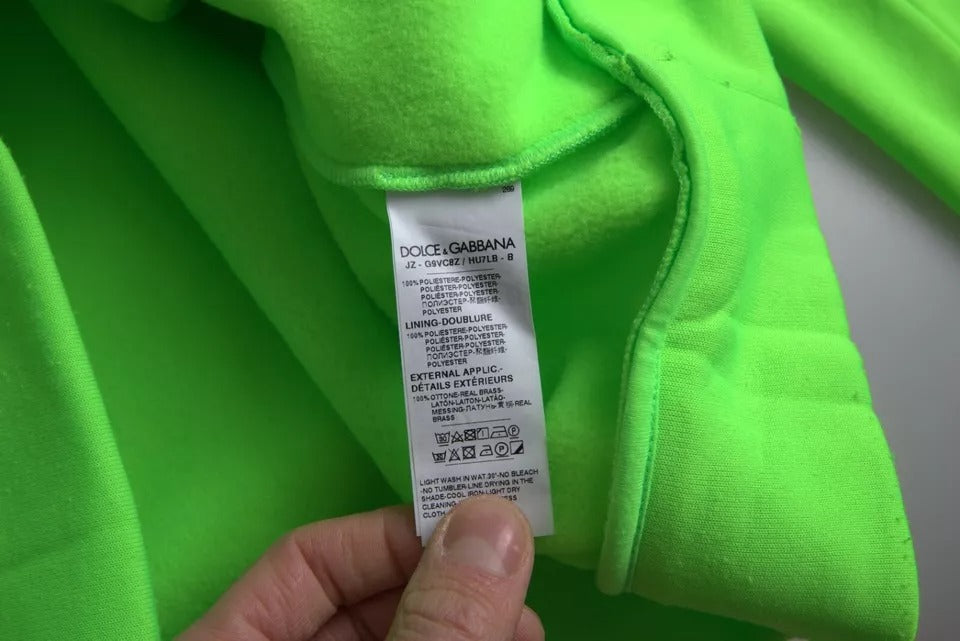 Dolce & Gabbana Neon Green Logo Pullover Hooded Sweatshirt Sweater