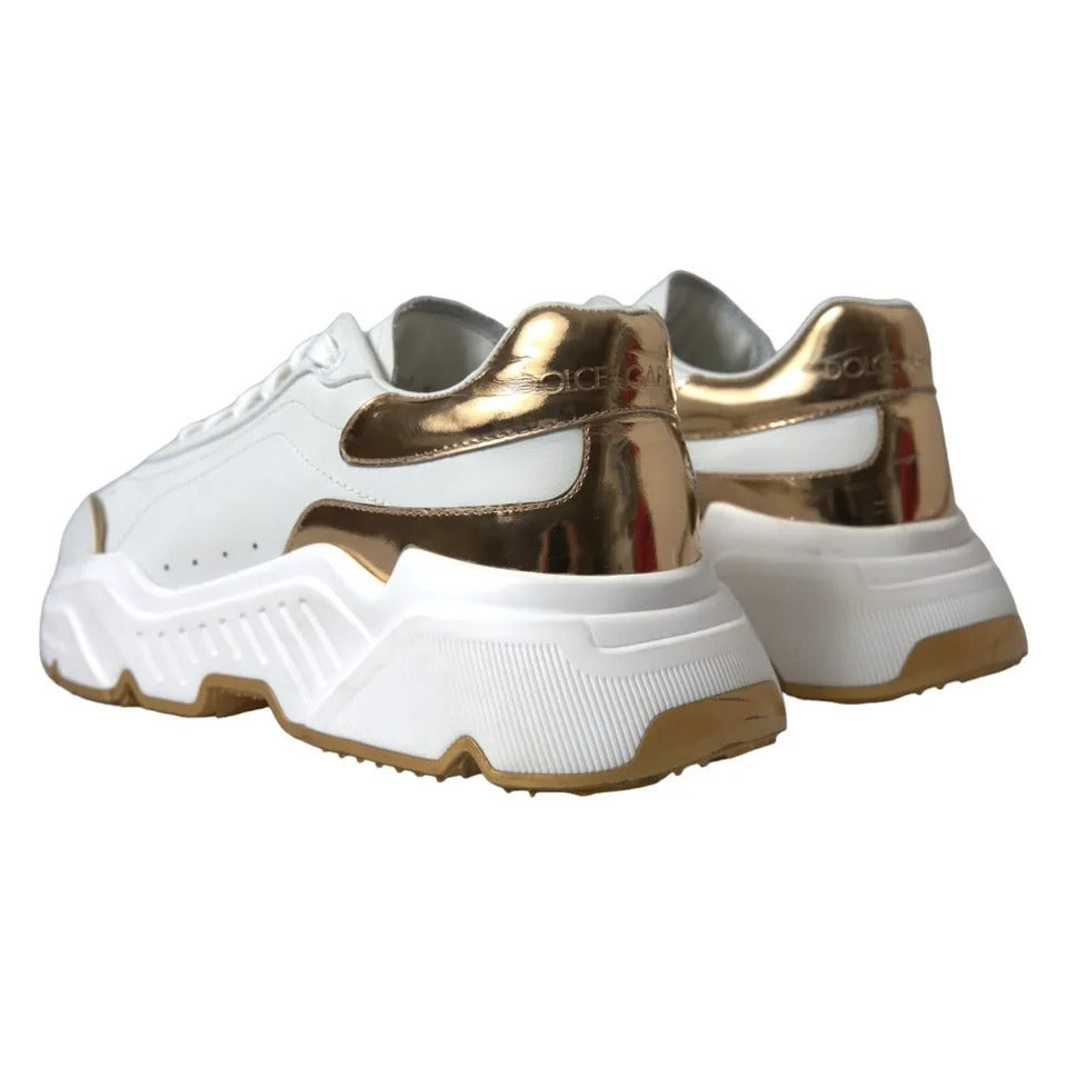 Dolce & Gabbana White Gold Leather Men Sneakers DAYMASTER Shoes