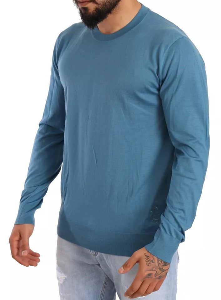 Dolce & Gabbana Blue Cashmere Crewneck Pullover Logo Sweater