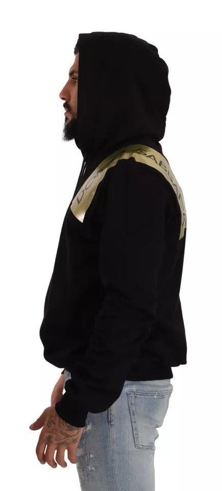 Dolce & Gabbana Black Gold Hooded Cotton Mens Pullover Sweater