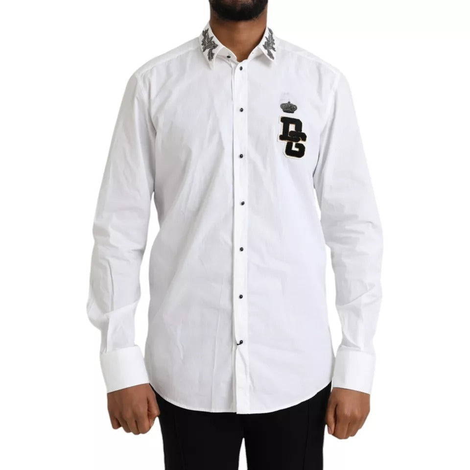 Dolce & Gabbana White GOLD Logo Cotton Long Sleeves Shirt