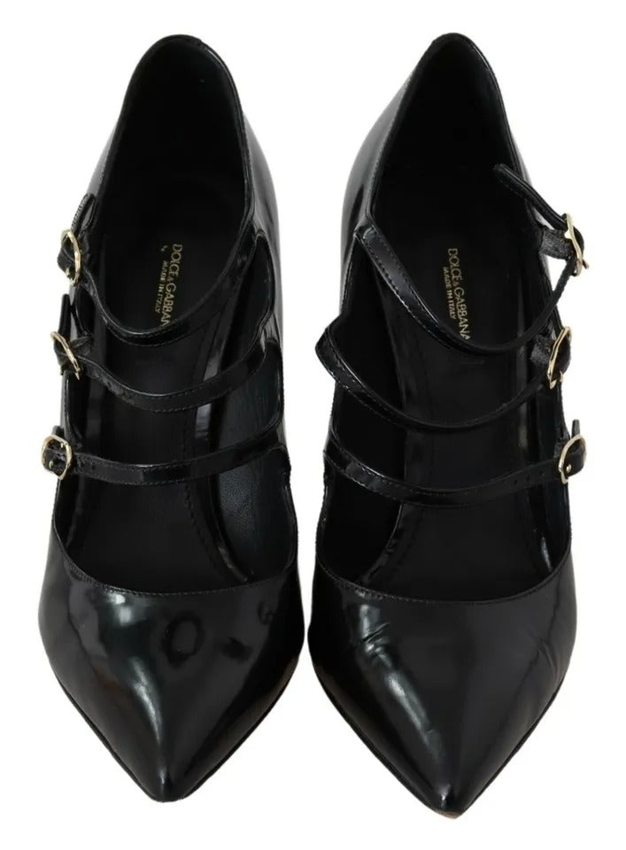 Dolce & Gabbana Black Leather Ankle Strap Heels Pumps Shoes