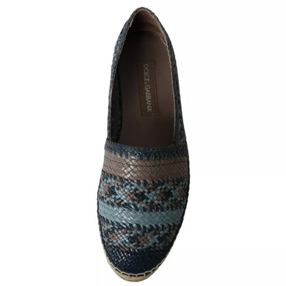 Dolce & Gabbana Blue Gray Woven Leather Buffalo Espadrille Shoes