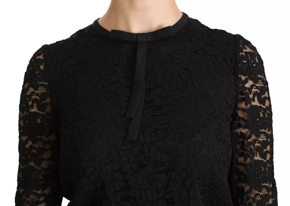 Dolce & Gabbana Black Lace Long Sleeve Blouse Nylon Top