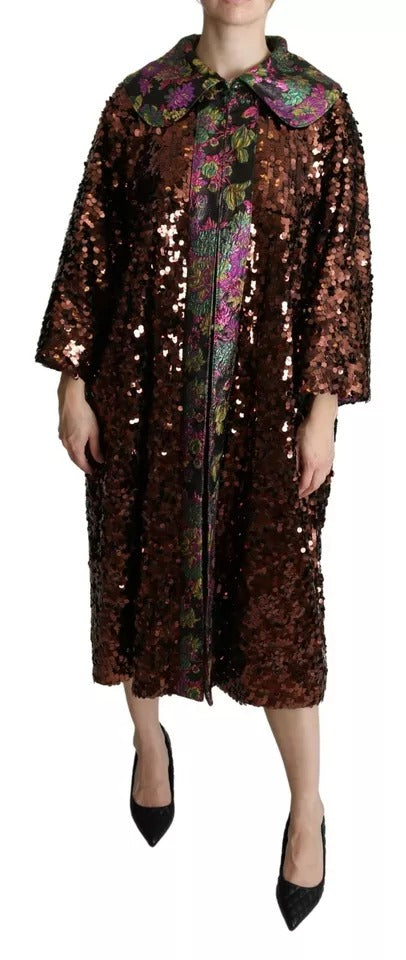 Dolce & Gabbana Multicolor Sequined Long Coat Jaquard Jacket