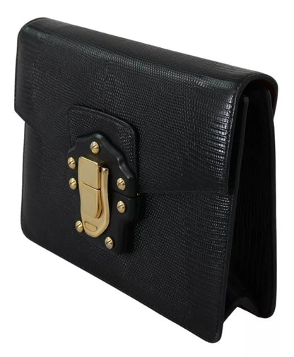 Dolce & Gabbana Black Leather Gold Metal Mini Women Purse Bag Lucia Wallet