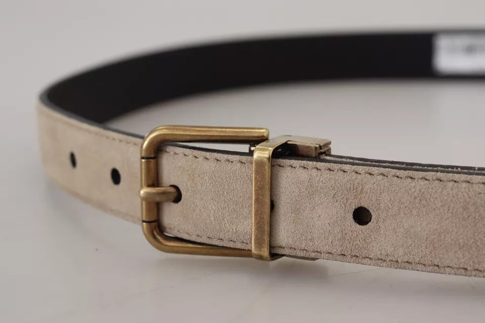 Dolce & Gabbana Beige Velvet Leather Gold Tone Metal Buckle Belt