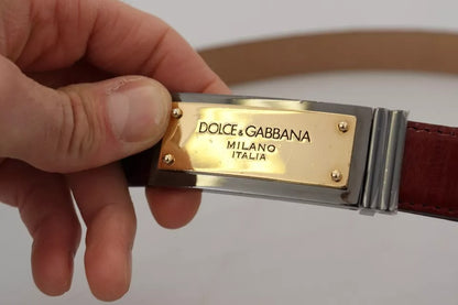 Dolce & Gabbana Brown Leather Gold Engraved Metal Buckle Belt