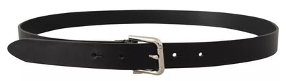 Dolce & Gabbana Black Leather Silver Tone Metal Buckle Classic Belt