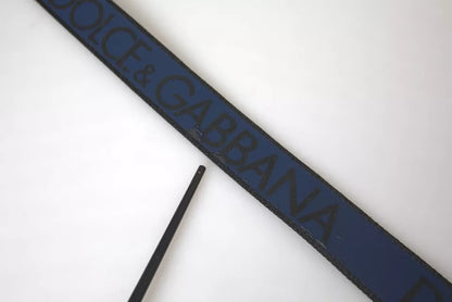 Dolce & Gabbana Blue Leather Logo Print Metal Buckle Men Belt