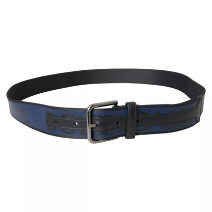 Dolce & Gabbana Blue Leather Logo Print Metal Buckle Men Belt