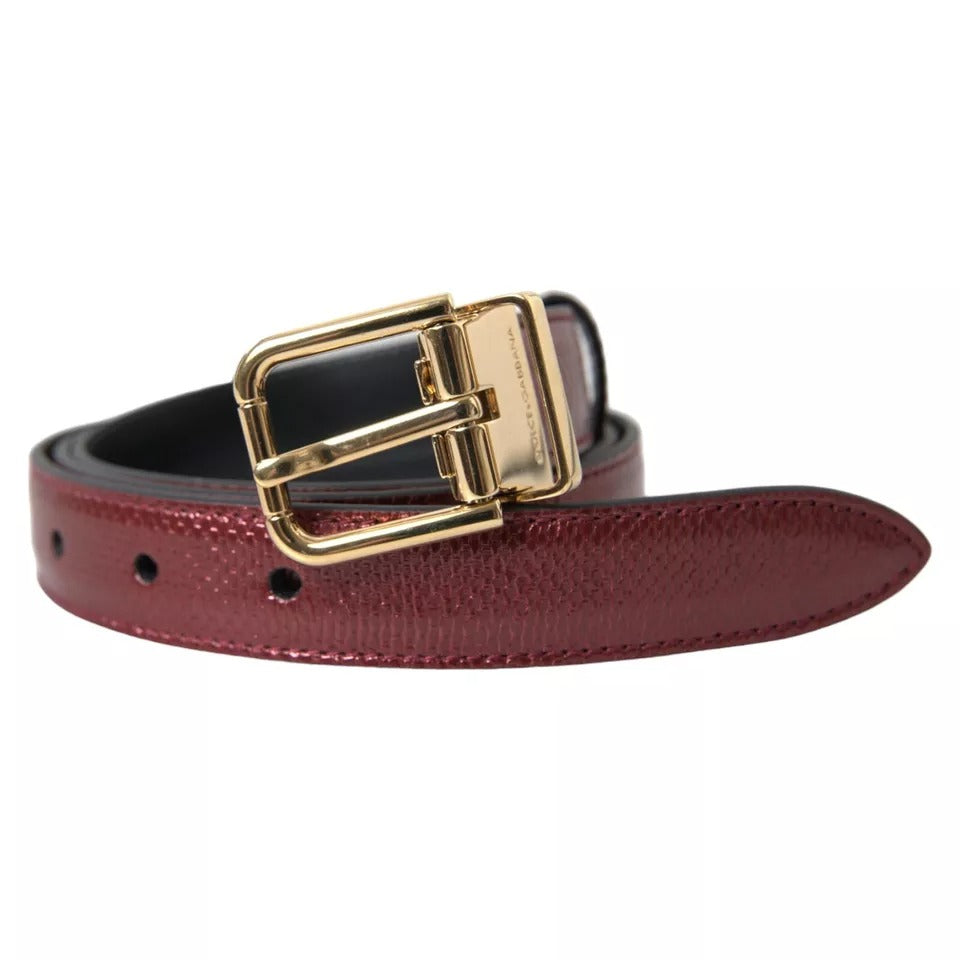 Dolce & Gabbana Maroon Leather Gold Metal Buckle Men Belt