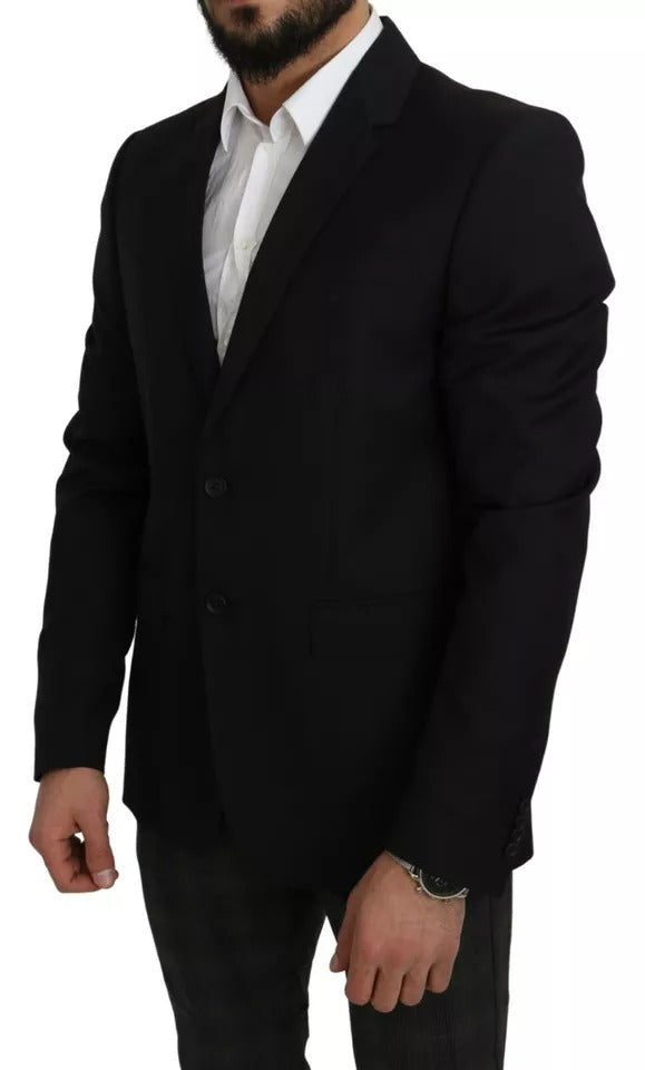 Dolce & Gabbana Black Wool Slim Fit Notch Jacket Blazer