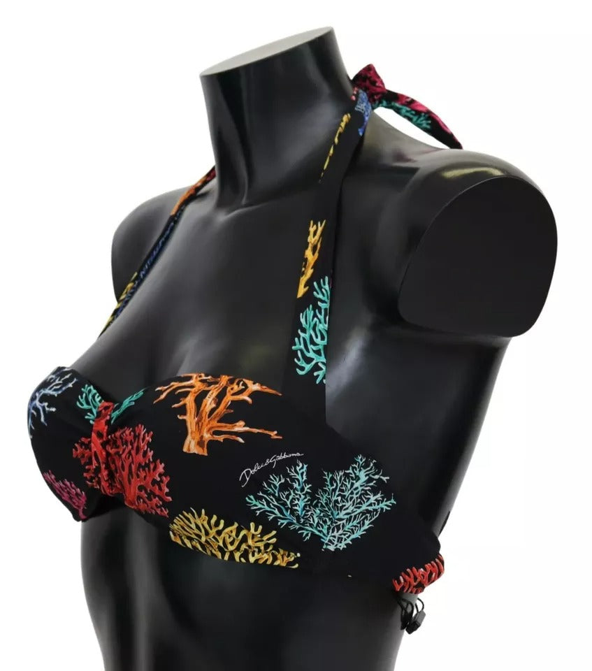 Dolce & Gabbana Black Corals Print Swimsuit Beachwear Bikini Top