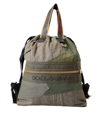 Dolce & Gabbana Military Green Patchwork Rucksack Backpack Bag