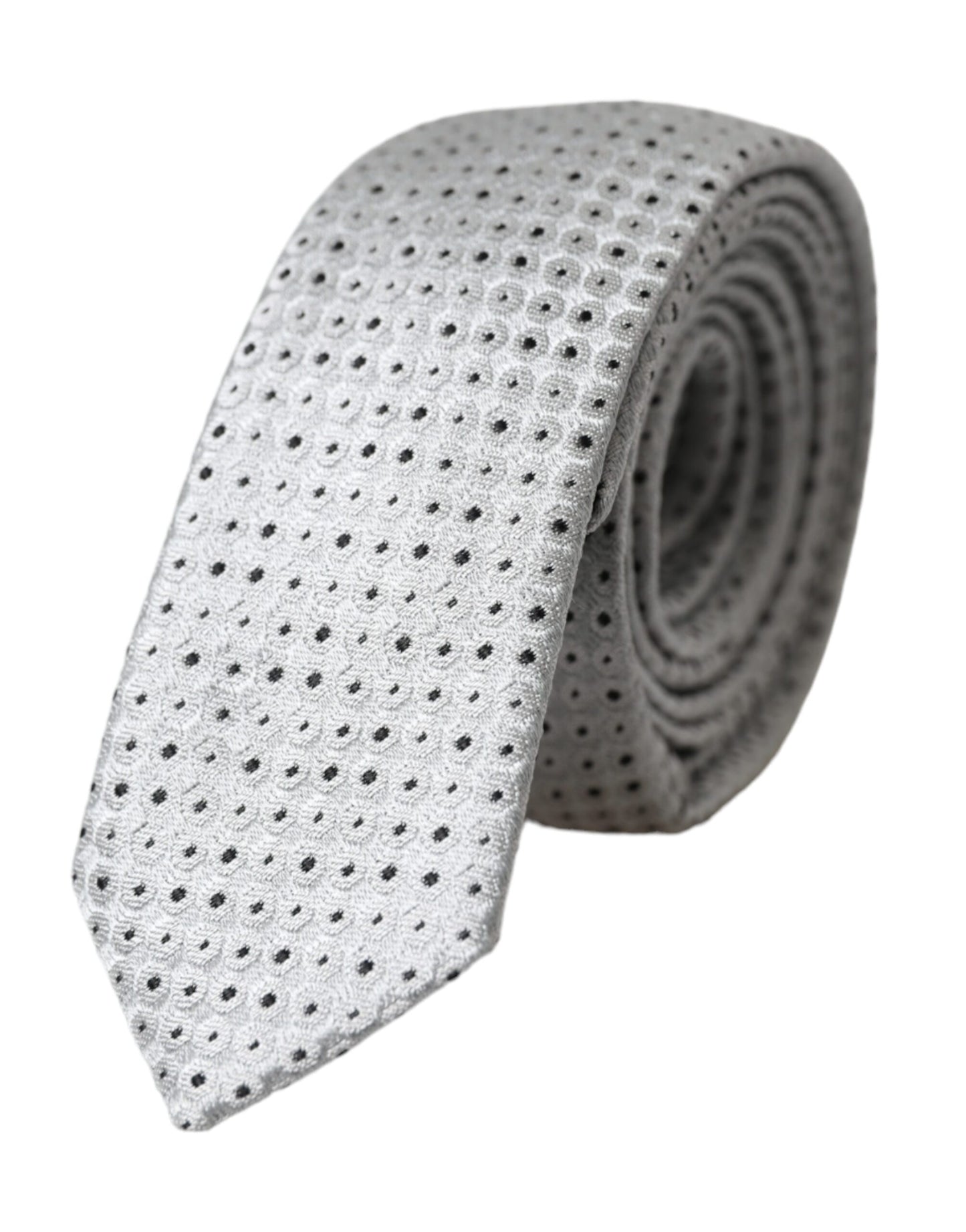 Dolce & Gabbana Light Gray Polka Dot Silk Adjustable Men Tie