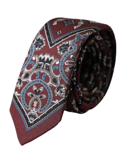 Dolce & Gabbana Bordeaux Printed 100% Silk Adjustable Men Tie