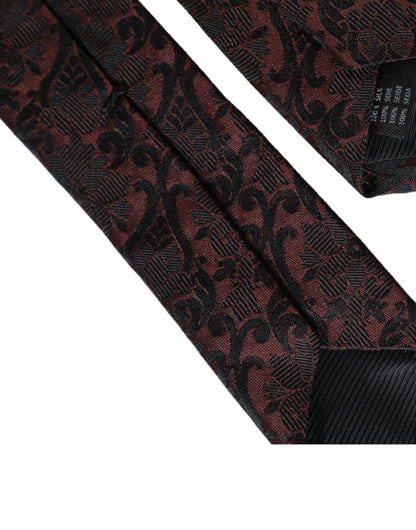 Dolce & Gabbana Maroon Floral Fantasy Silk Adjustable Men Tie