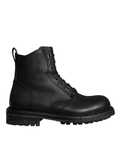 Dolce & Gabbana Black Lace Up Mid Calf Boots Men Shoes