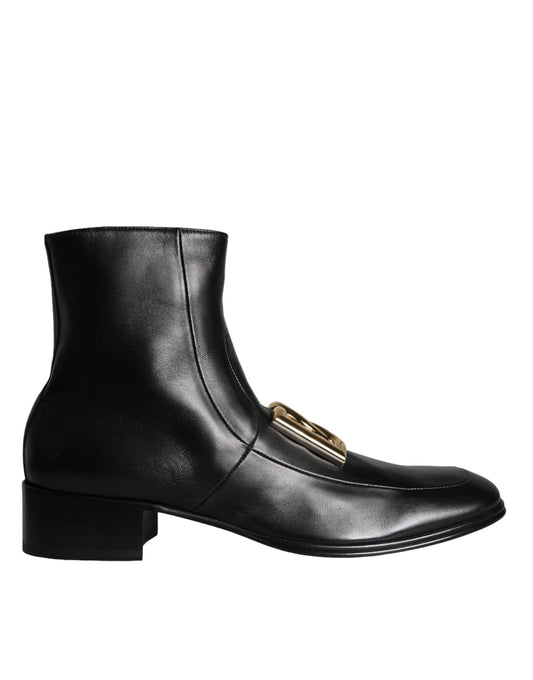 Dolce & Gabbana Black Lambskin Leather Men Ankle Boots Shoes