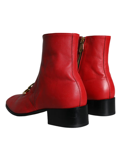 Dolce & Gabbana Red Lambskin Leather Men Ankle Boots Shoes