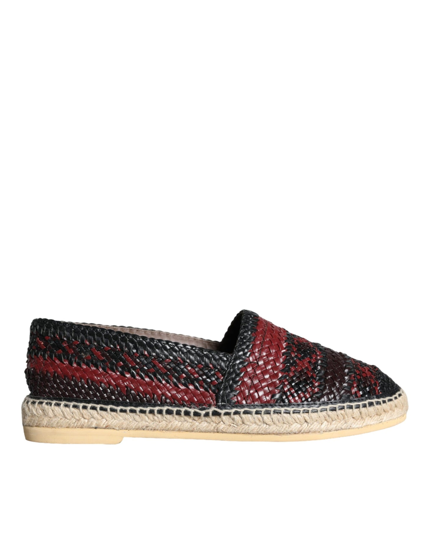 Dolce & Gabbana Black Maroon Woven Leather Buffalo Men Espadrille Shoes