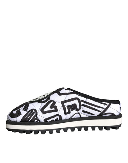 Dolce & Gabbana Black White Quilted Logo Sandals Slides Shoes