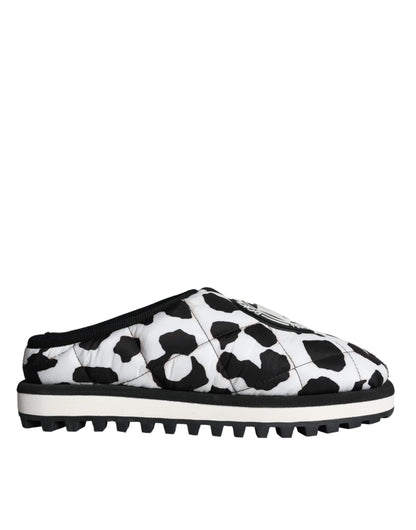 Dolce & Gabbana Black White Quilted Logo Sandals Slides Shoes