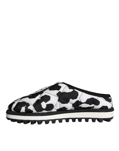 Dolce & Gabbana Black White Quilted Logo Sandals Slides Shoes