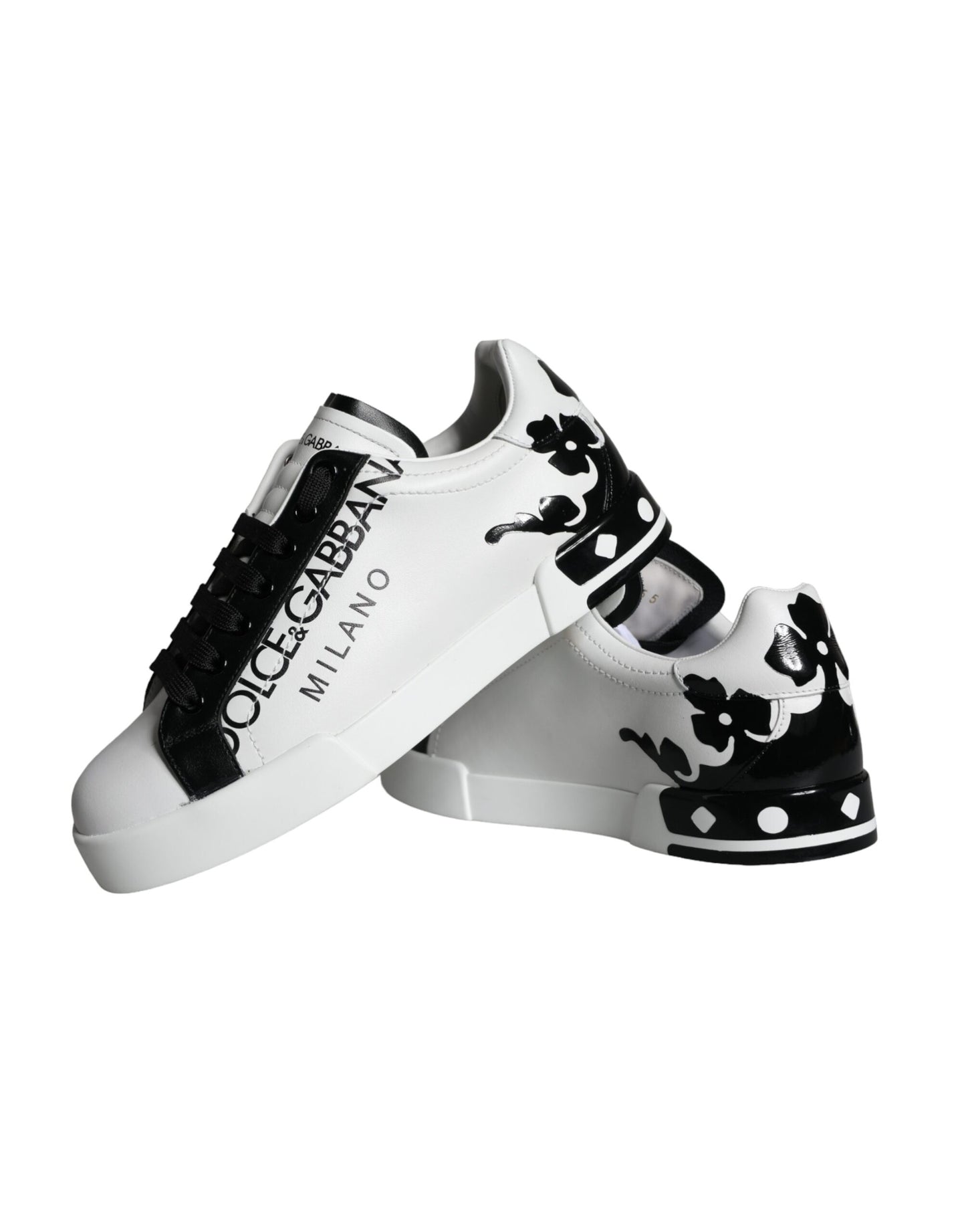 Dolce & Gabbana White Black Leather Crown Milano Sneakers Shoes