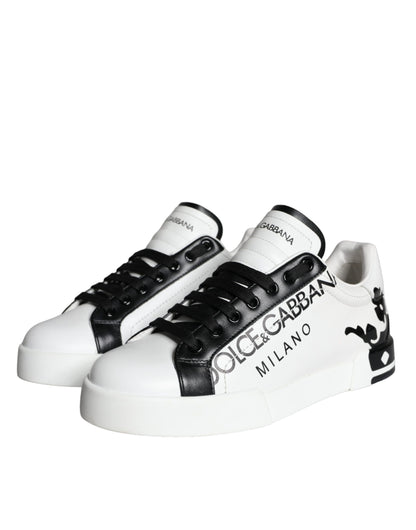 Dolce & Gabbana White Black Leather Crown Milano Sneakers Shoes