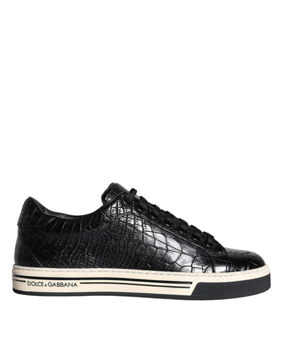 Dolce & Gabbana Black Leather Men Low Top Sneakers Shoes