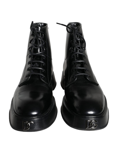 Dolce & Gabbana Black Leather Lace Up Ankle Boots Men Shoes