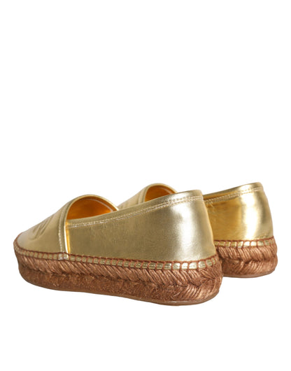 Dolce & Gabbana Gold Leather Loafers Flats Espadrille Shoes