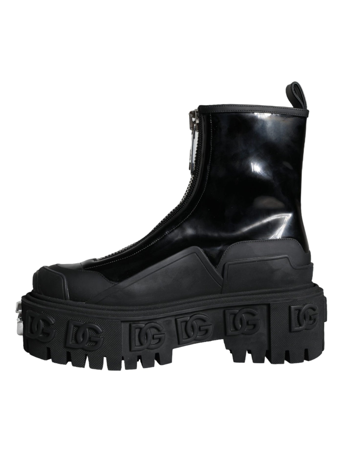 Dolce & Gabbana Black Leather Rubber Logo Ankle Boots Shoes