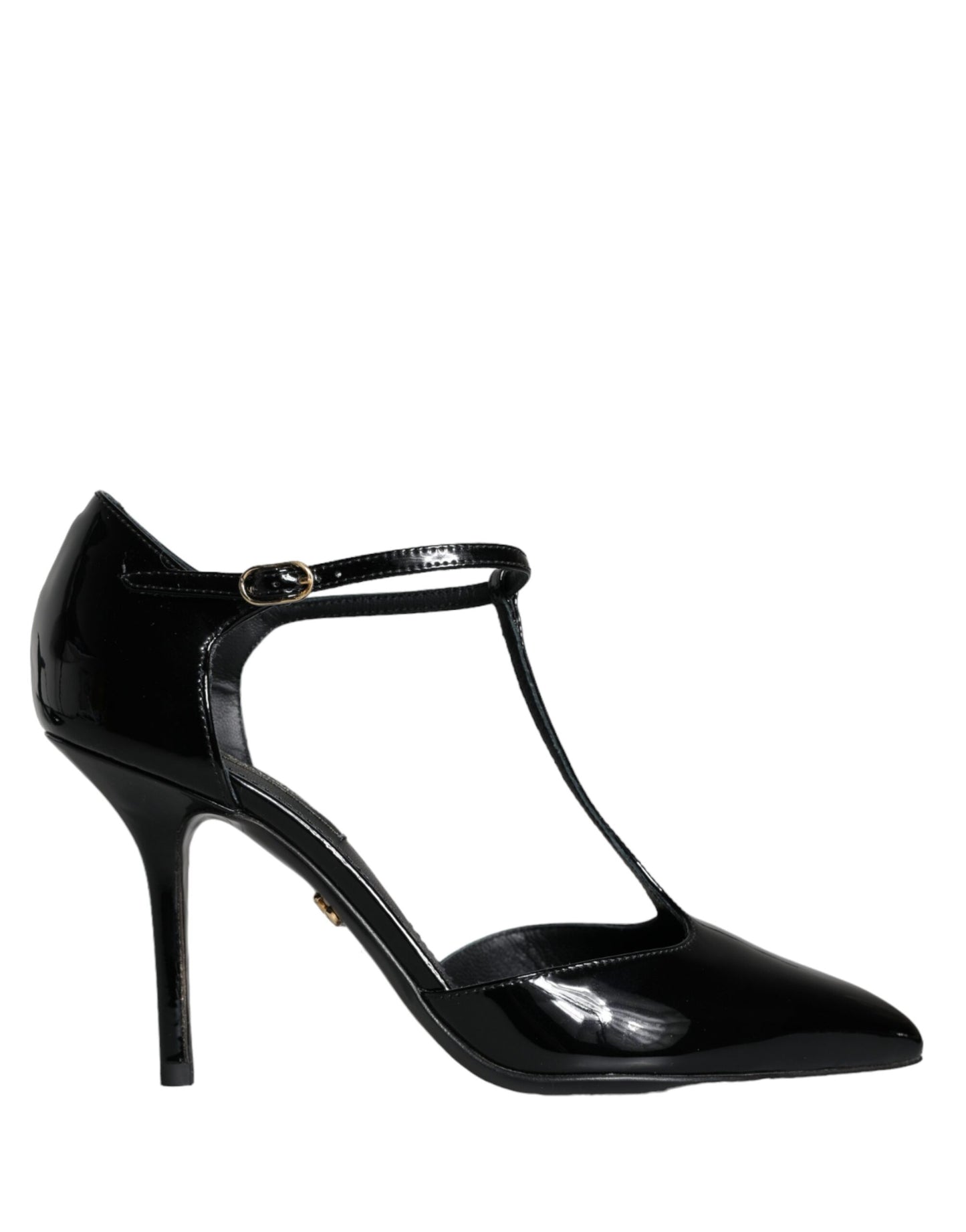 Dolce & Gabbana Black Leather T-strap Stiletto High Heels Shoes