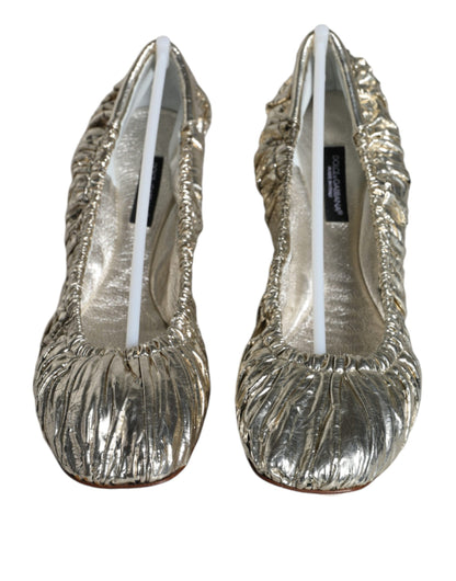 Dolce & Gabbana Silver Patent Leather Scrunch Ballet Flats Shoes