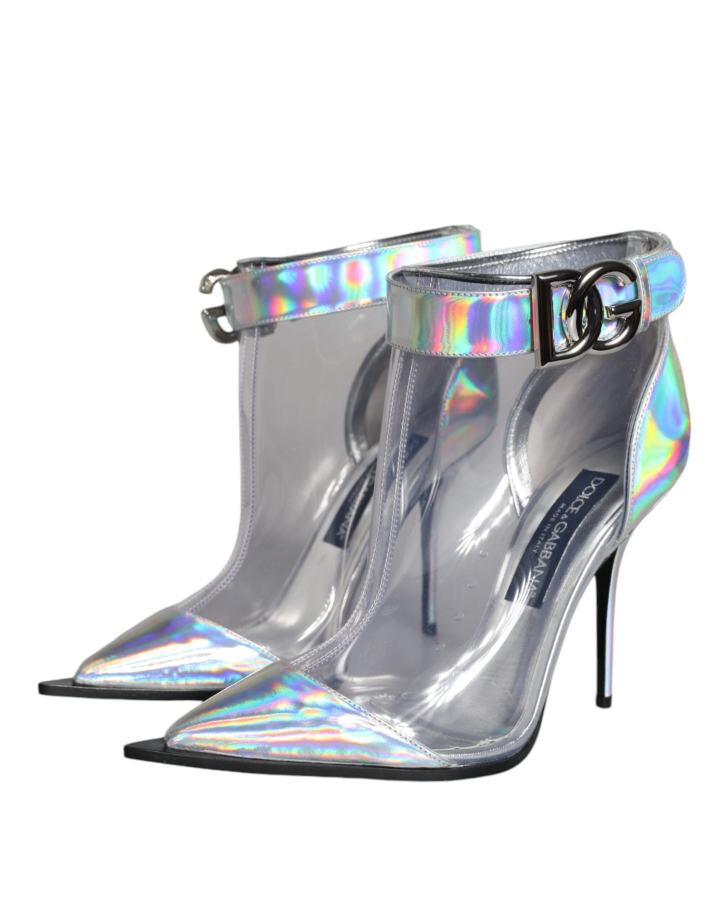 Dolce & Gabbana Silver Iridescent PVC Pointed Short Boots Shoes