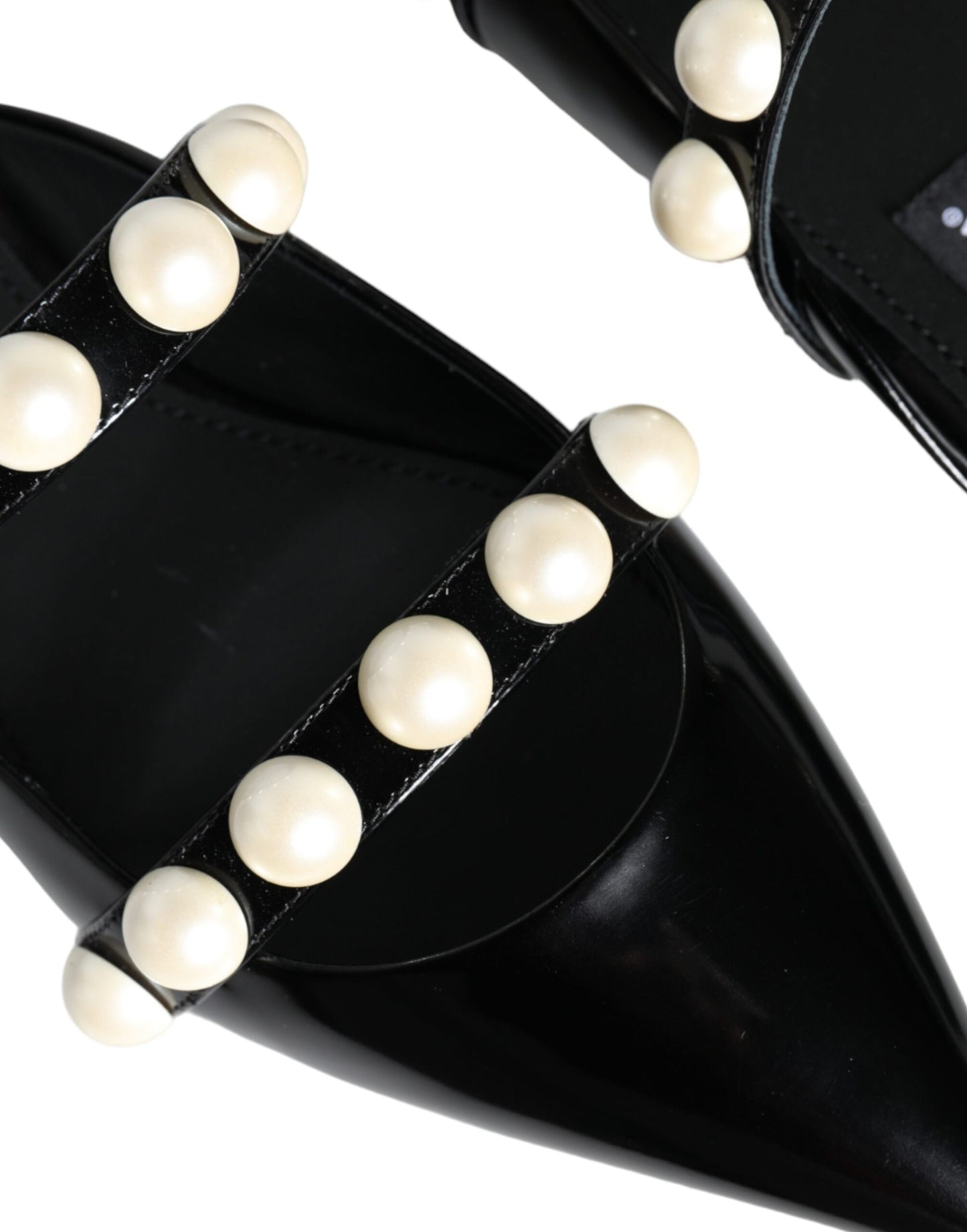 Dolce & Gabbana Black Leather Pearls Slides Sandals Shoes