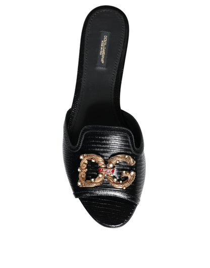 Dolce & Gabbana Black DG Amore Leather Slip On Flats Shoes