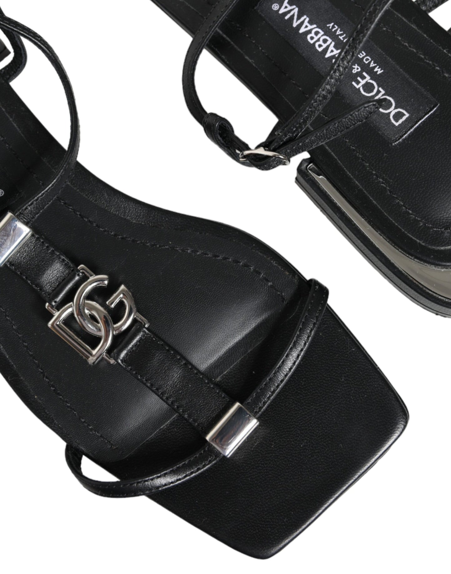 Dolce & Gabbana Black Leather Logo Ankle Strap Keira Sandals Shoes