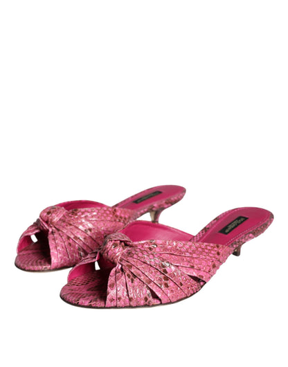 Dolce & Gabbana Pink Python Leather Kitten Heels Slides Shoes