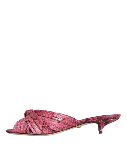 Dolce & Gabbana Pink Python Leather Kitten Heels Slides Shoes