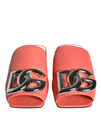 Dolce & Gabbana Pink Salmon Leather Flat Slides Sandals Shoes