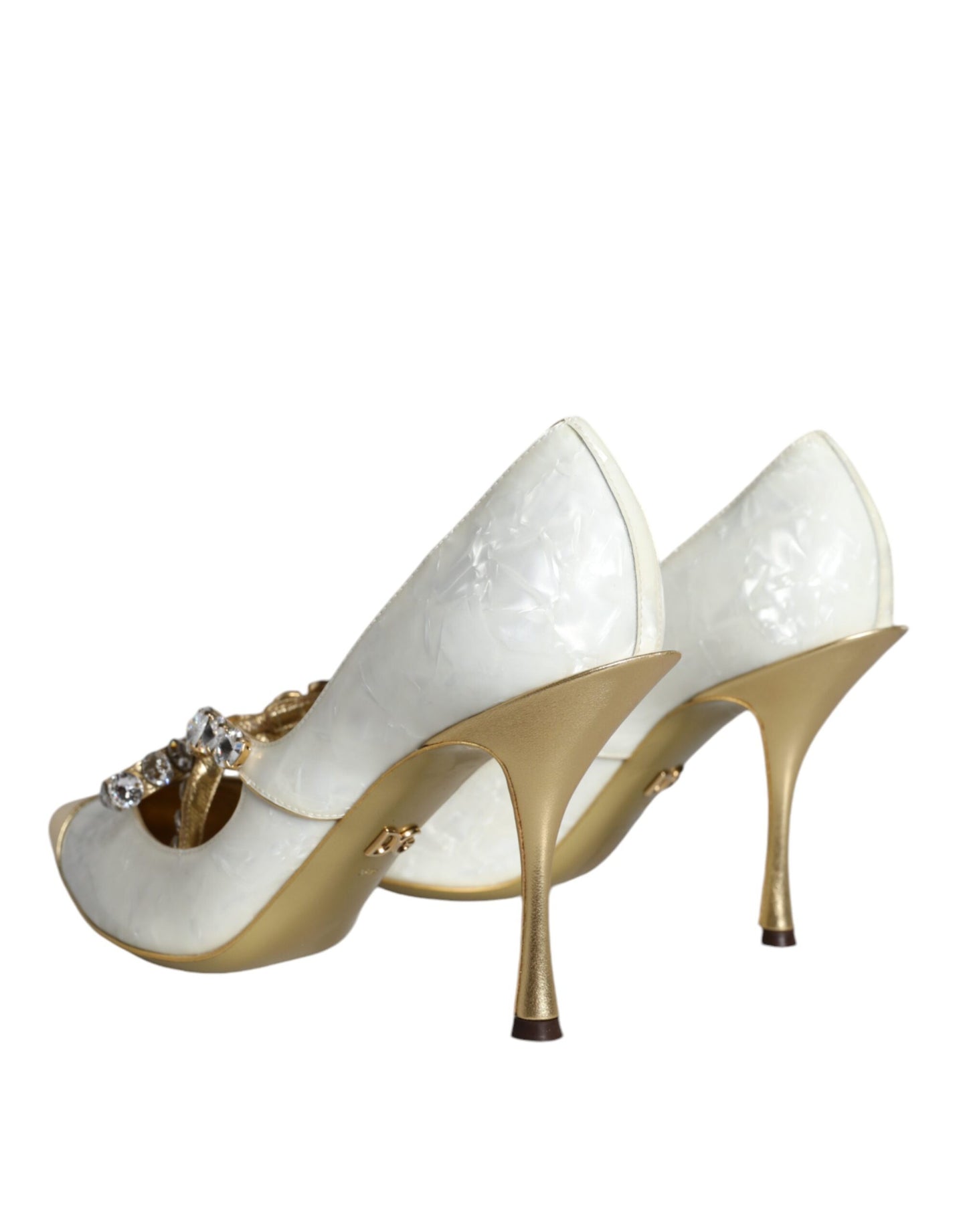 Dolce & Gabbana White Mary Jane Crystal Bow Pearl Pumps Shoes