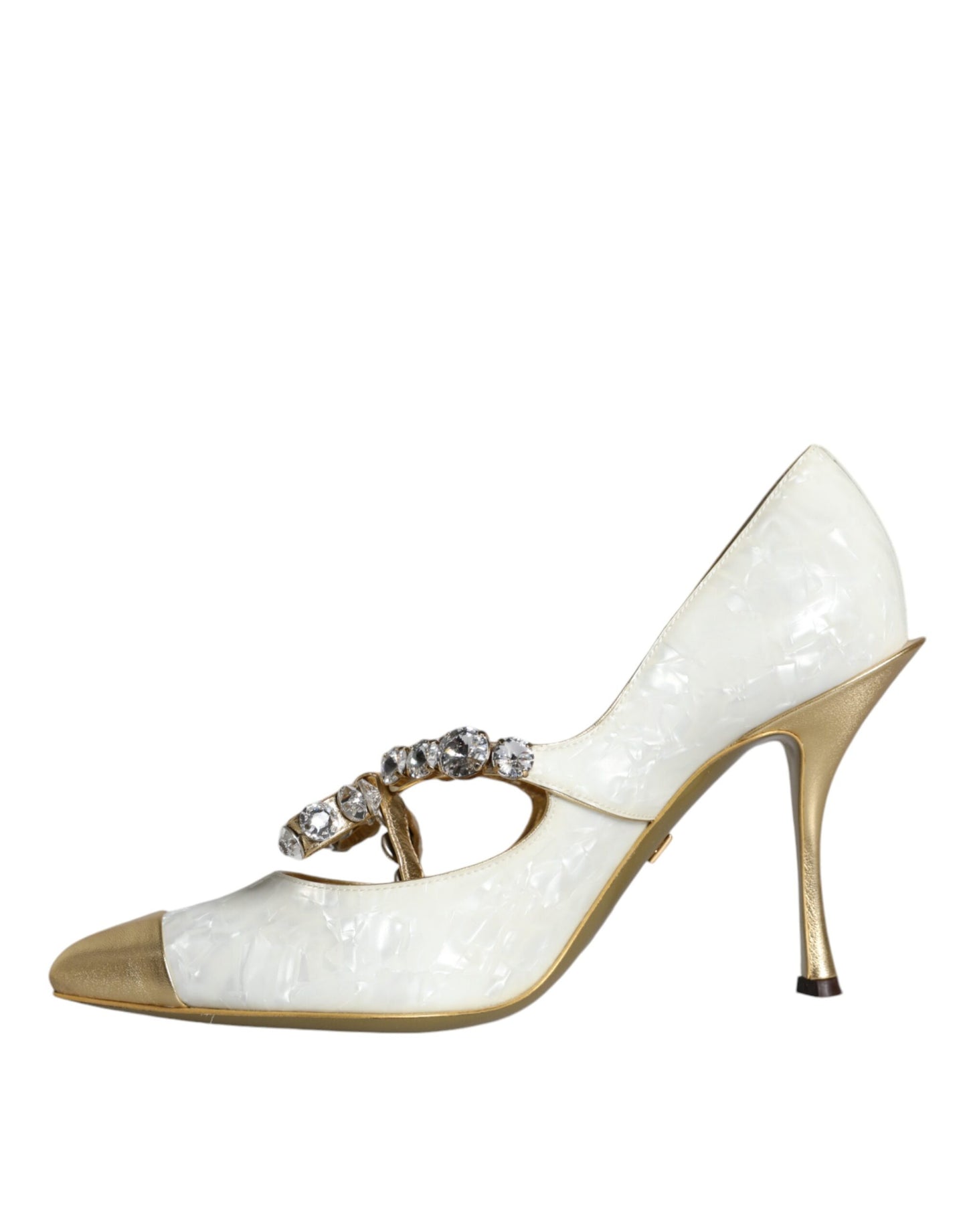 Dolce & Gabbana White Mary Jane Crystal Bow Pearl Pumps Shoes