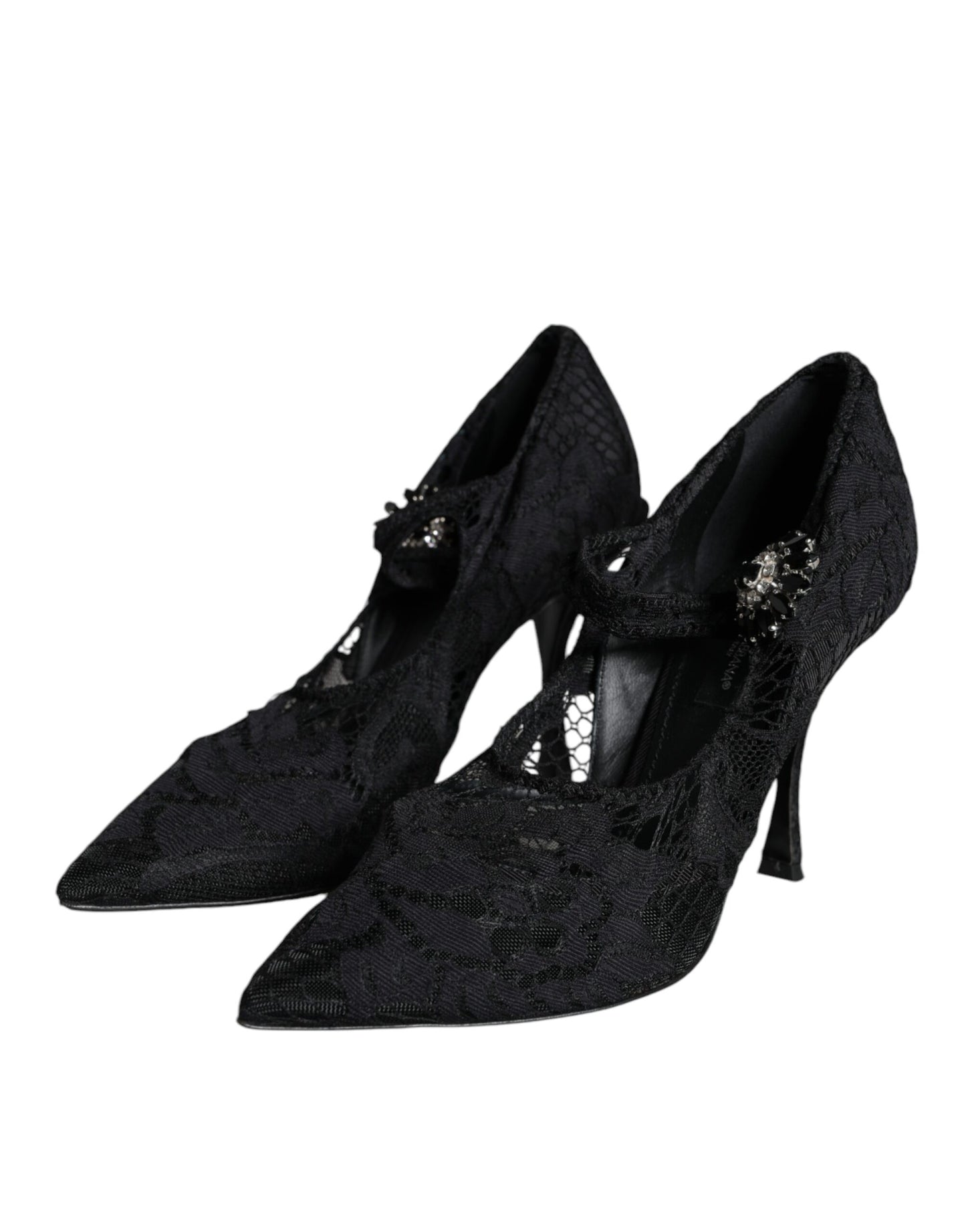 Dolce & Gabbana Black Mary Jane Pumps Lace Crystals Heels Shoes