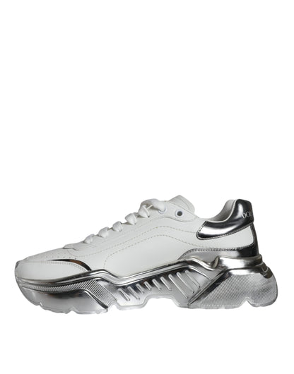 Dolce & Gabbana White Silver Daymaster Leather Sneakers Shoes