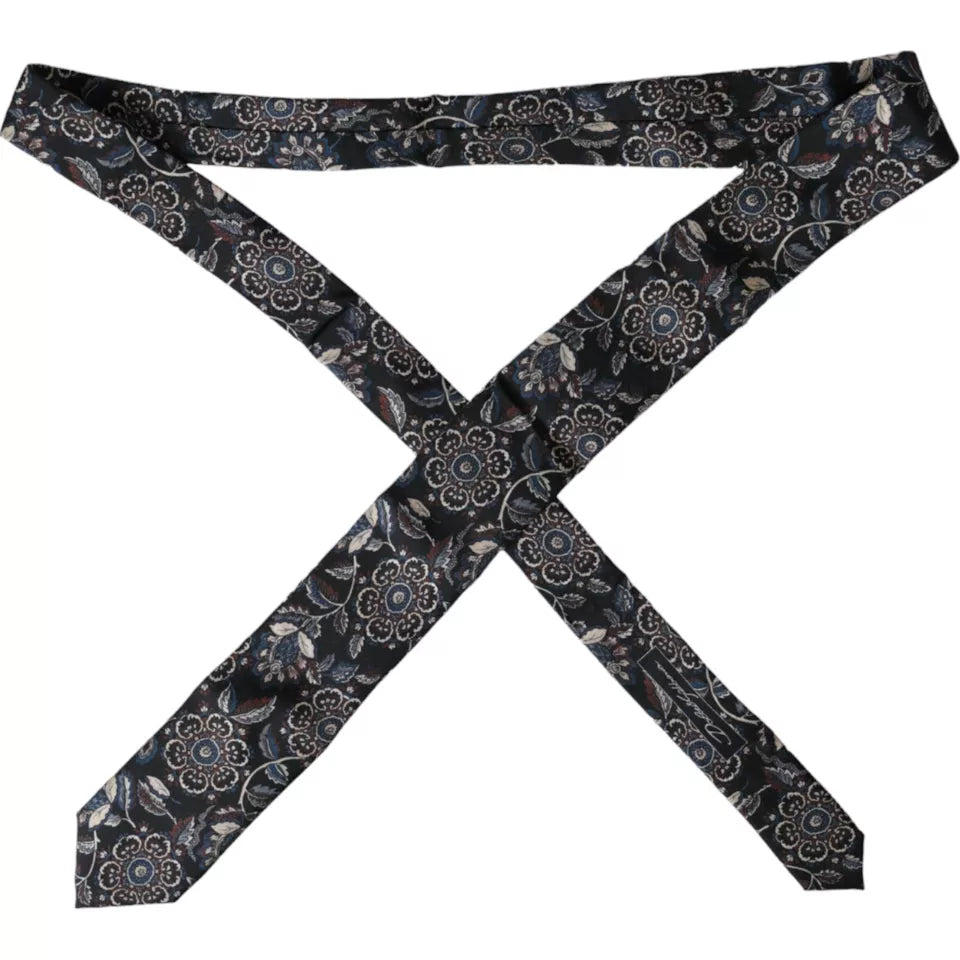 Dolce & Gabbana Black Floral Pattern Silk Adjustable Men Tie