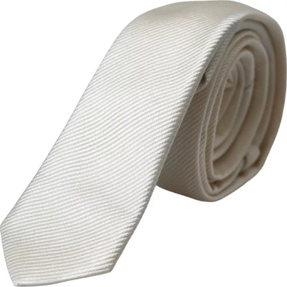 Dolce & Gabbana White Solid 100% Silk Adjustable Tie